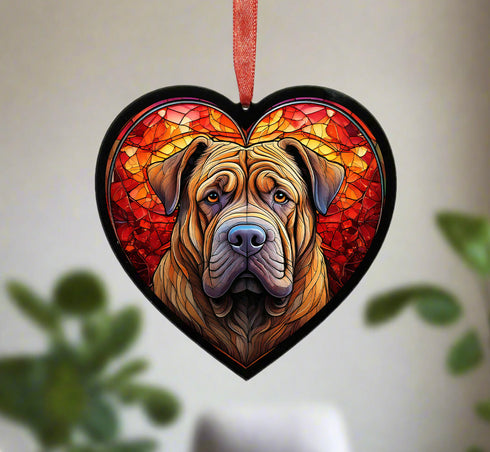 Shar Pei Stained Glass Effect Heart Suncatcher